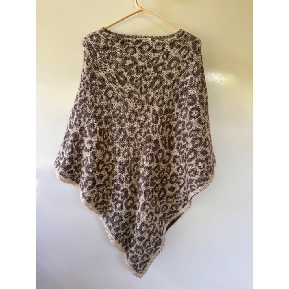 Nardi‎ & Tagliaferri Italy Mohair Wool Leopard Print Knit Poncho Tan Brown OSFA